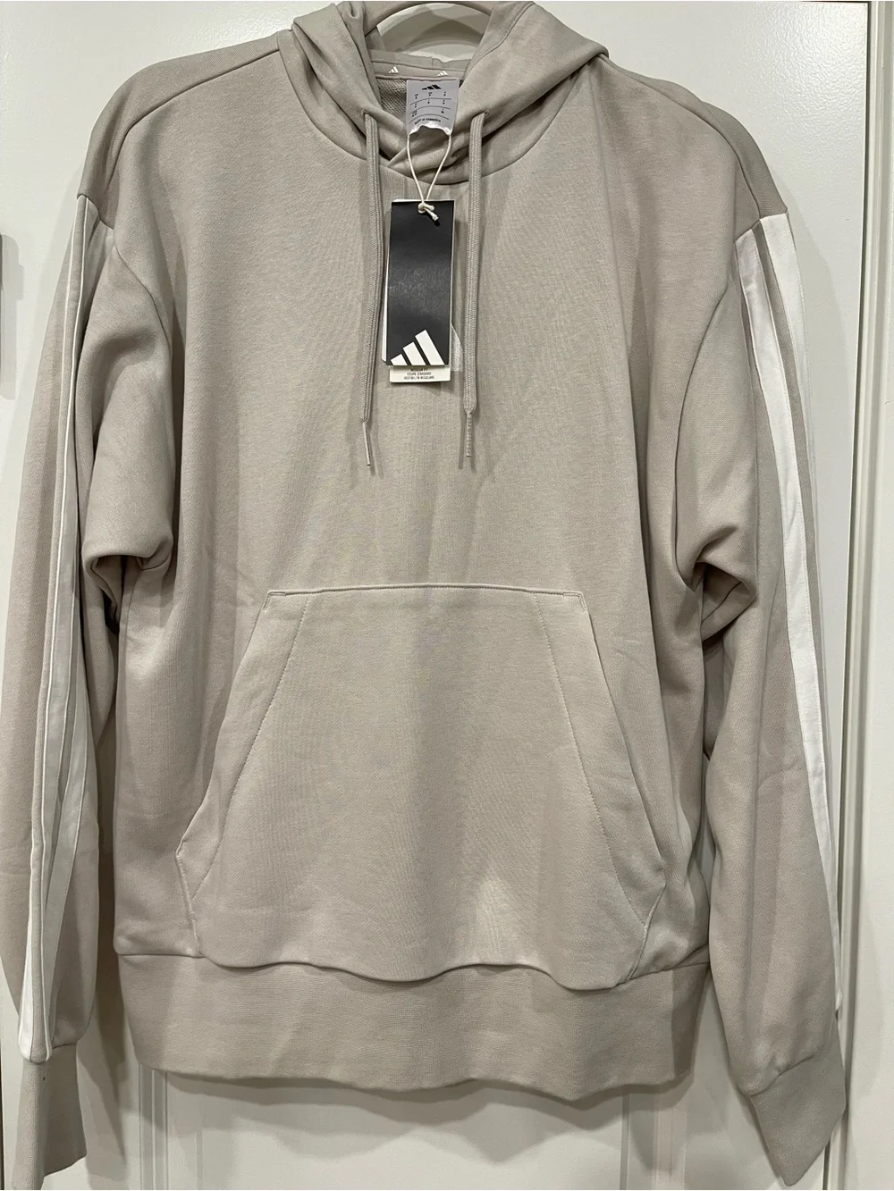NEW! adidas Men's Light Beige Crewneck Hoodie with White Logo